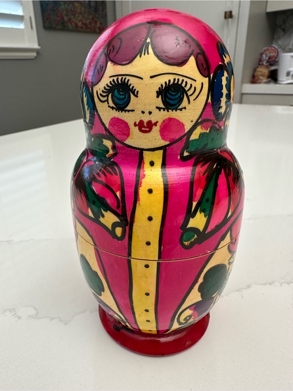 Hand-Painted Russian Nesting Doll Matryoshka - Bright Pink